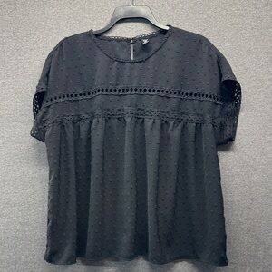 SHEIN Black Eyelet Detail Blouse